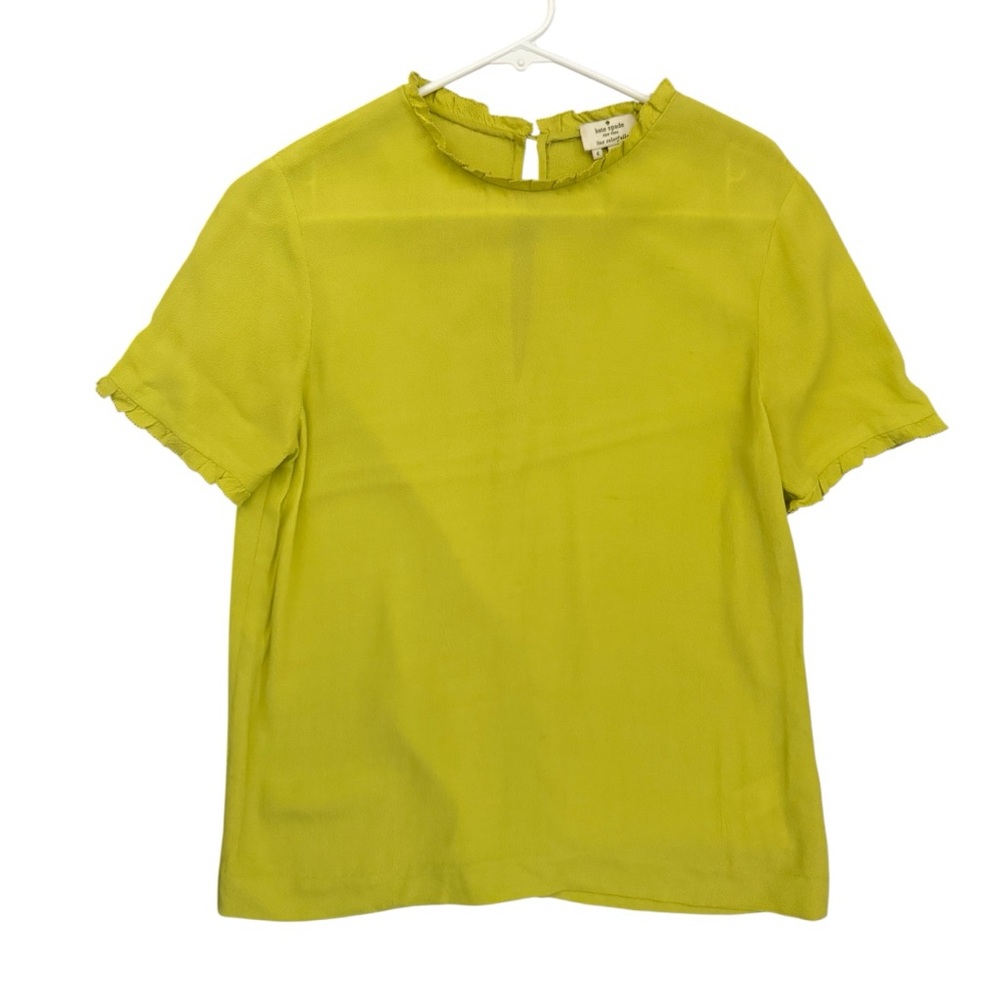 Kate Spade Women's Lime Green Short Ruffle Edge Basic Top